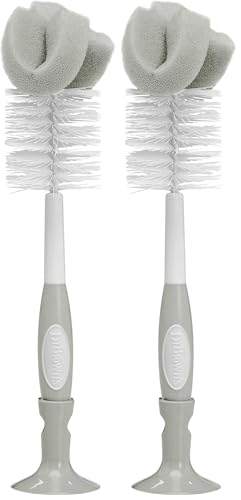 Dr. Brown's Reusable Sponge Baby Bottle Cleaning Brush with Suction Cup Stand, Scrubber and Nipple Cleaner, BPA-Free, Gray, 2-Pack - color: Gray, size: 2-Pack