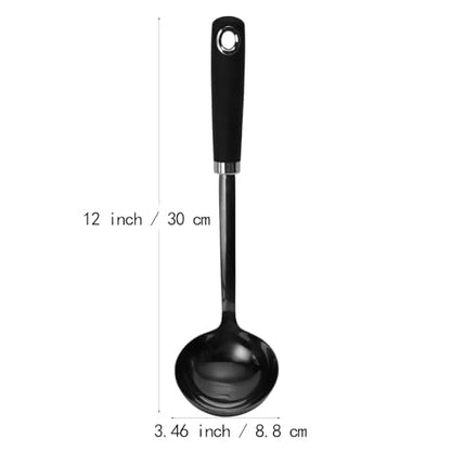 Black Stainless Steel Soup Ladle, 12 Inch Metal Ladle Spoon with Ergonomic Handle for Soup, Stew, Sauce, Chili, Gravy and Serving, Dishwasher Safe - color: Z-Black Ladle