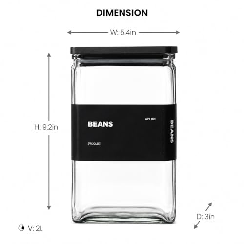 APT 1101 Glass Storage Jars with Bamboo Lid, glass canisters with airtight lids, Clear jars with lids for Spice, Cookie, Candy, Tea, Coffee Bean and Rice (Black, 67 oz, Set of 3) - color: Black