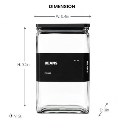 APT 1101 Glass Storage Jars with Bamboo Lid, glass canisters with airtight lids, Clear jars with lids for Spice, Cookie, Candy, Tea, Coffee Bean and Rice (Black, 67 oz, Set of 3) - color: Black