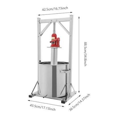 Stainless Steel Hydraulic Jack Press Extractor Fruit Wine Press 9.51 Gallon 100% Nature Juice Making Manual Juice Maker for Rice Wine, Honey, Vegetables, Wine, Cheese, Etc