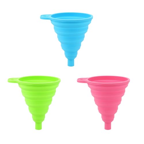 3 Pcs Portable Silicone Collapsible Funnel - Food Grade Mini Funnel for Liquids, Kitchen Use,Compact, Reusable Liquid Dispenser, Blue|Green|Pink - color: 1Pink+1Green+1Blue