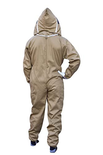 Bee Suit with Fencing Veil One Pair Gloves Polycotton Sting Proof Beekeeping Suit for Beekeeper - color: Khaki, size: Medium