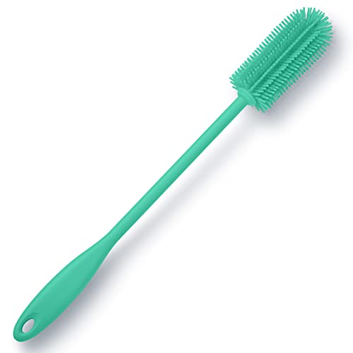 Silicone Bottle Brush, Water Bottle Cleaner Brush with Long Handle, Perfect for Cleaning Narrow Neck Containers, Vacuum Sports Bottle, Tumblers, Flask, Glassware (1 Pack, Teal) - color: Teal