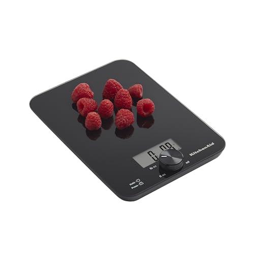 KitchenAid KQ914BA Digital Glass Top Kitchen and Food Scale, 11 lb Capacity, Measures Liquid & Dry Ingredients, Rotating Knob, Precise Results for Baking, Cooking, Keto and Meal Prep, Tare, Black - color: Black