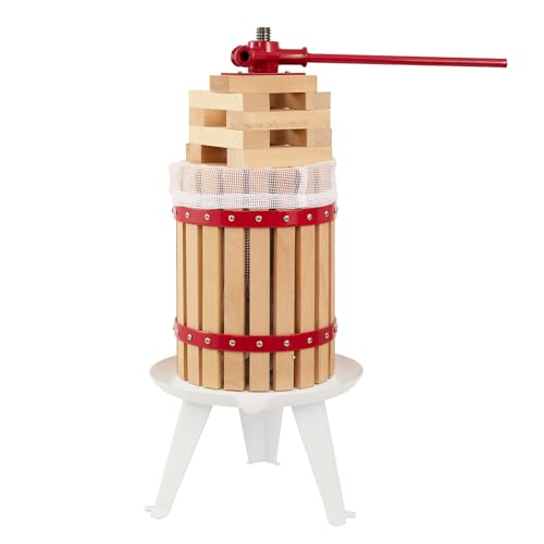 CAELUM 18L Fruit Wine Press, 4.75 Gallon Manual Apple Cider Press with Solid Wood Basket, 8 Blocks & Filter Bag, Heavy Duty Juicer for Grapes, Berries, Orchard & Home Brewing(Red) - color: Red, size: 4.75Gallon