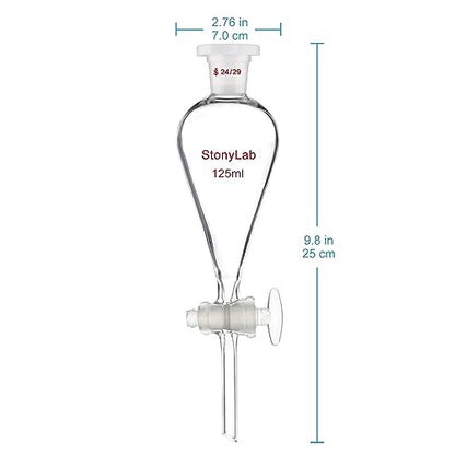 stonylab Separatory Funnel with Glass Stopcock Valve, Borosilicate Glass 24/29 Joint Funnel for Laboratory Accurate Liquid Separation, 125 ml
