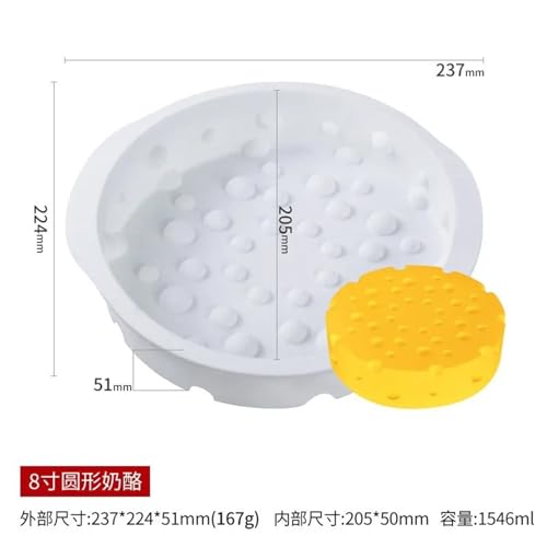 Cheese Shaped Silicone Baking Form for Mousse, Chocolate, Fudge, and Pastry, Reusable Dessert Decoration Pan for Home Kitchen(Round-l)