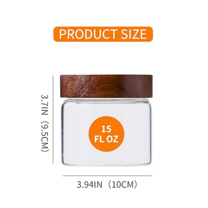 Glass Jars with Wood Lid 15 Oz 4 Pack, 3.44 MM Thick Glass Containers Mason Jars for Kitchen Storage with Screw Top