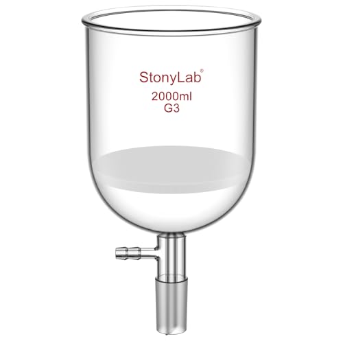 StonyLab Borosilicate Glass Buchner Filtering Funnel with Fine Frit(G3), 155mm Inner-Diameter, 145mm Depth, with 24/40 Standard Taper Inner Joint and Vacuum Serrated Tubulation (2000ml) - size: 2000 ml