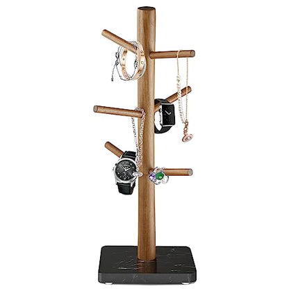Buruis Wood Mug Holder, Marble Base Cup Rack Tree, Kitchen Coffee Mug Tree Countertop Tea Cups Holder Stand, Coffee Cup Dryer with 6 Hooks (Black) - color: Square base Black