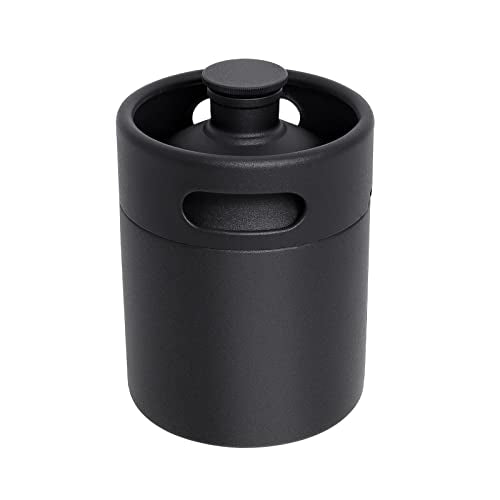 Mini Keg Growler, 64 OZ 304 Stainless Steel Mini Beer Keg with Seal knob Cover, Pressurized Growler with No Scratch Matte Black Powder Coated for Home kitchen Brewing Beer(2L)