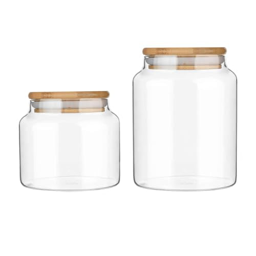 Custde Glass Jar with Lid, 28.7 FL oz Airtight Glass Storage Jar Glass Food Storage Containers for Kitchen Counter, Pantry, Decorative for Coffee, Sugar, Candy Jar Cute (Bamboo 28.7 FL OZ)
