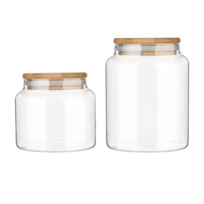 Custde Glass Jar with Lid, 28.7 FL oz Airtight Glass Storage Jar Glass Food Storage Containers for Kitchen Counter, Pantry, Decorative for Coffee, Sugar, Candy Jar Cute (Bamboo 28.7 FL OZ)