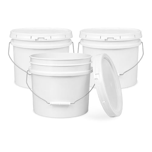 ePackageSupply 3.5 Gallon Bucket, Food Grade w/Lid BPA-Free, 3 Pack- White | Airtight Gasketed Tear Strip Lid, Heavy-Duty 90 Mil HDPE Plastic Pail, Bulk Storage, Food Safe Durable Container, Made in USA - size: 3 Packs