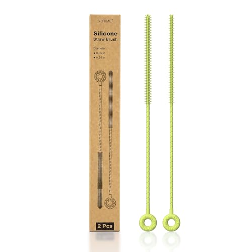 YOTIME Silicone Straw Cleaner Brush, 2 Pcs Reusable Straw Brush(6mm+9mm) for Cleaning Narrow & Wide Straws, Tumblers, Green - color: Green