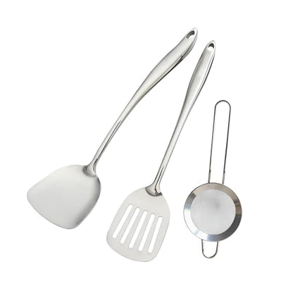 Stainless Steel Spatula Set with Sieve, 3-Piece Kitchen Utensil Set, Solid & Slotted Turner, Fish, Eggs, BBQ, Metal Spatulas
