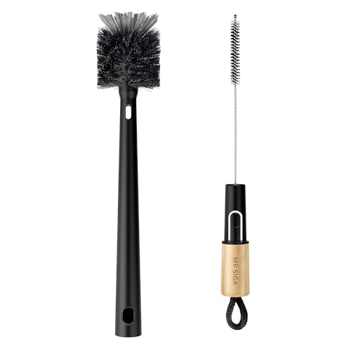 MR.SIGA Water Bottle Brush and Straw Cleaner Brush, Long Handle Bottle Cleaner Brush, 2 in 1 Bottle Cleaning Brush for Sports Bottles, Baby Bottles, Mugs, Straws - color: Black