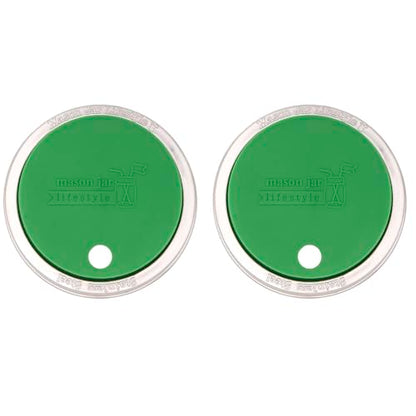 2 Pack, Leaf Green, Wide Mouth Silicone Straw Hole Tumbler and Fermentation Lids with Stainless Steel Bands by Mason Jar Lifestyle - color: Leaf Green, size: Wide Mouth