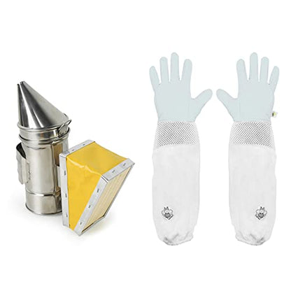 Luwint Kids Bee Smoker Kit, 7 Inch Mini Bee Hive Smoker with X-Small Beekeeping Gloves for Boys Girls 4-10 Years, Real Beekeeping Tools for Single Beehive and Starters - color: For Kids+Gloves