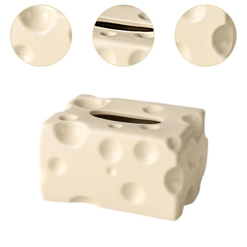 Tissue Dispenser Box Tissue Box Cover Cheese Shaped Tissue Paper Storage Holder Art Ceramic Tissue Box for Restaurant Kitchen, Beige - color: Beige