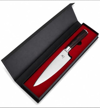 Diallor Chef Knife, 8-Inch Stainless Steel Blade, Ergonomic Wooden Handle, Precision Cutting and Slicing, 13 Inch Overall Length.