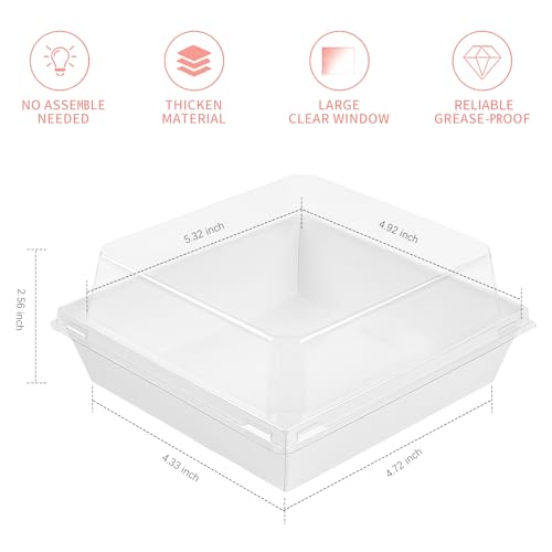Ocmoiy Charcuterie Boxes with Clear Lids, 5 Inches, 50 Pack, White | To Go Paper Food Containers, Disposable Bakery Dessert Boxes, For Sandwich, Cookie, Pastry, Cake Slice - color: White