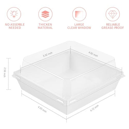 Ocmoiy Charcuterie Boxes with Clear Lids, 5 Inches, 50 Pack, White | To Go Paper Food Containers, Disposable Bakery Dessert Boxes, For Sandwich, Cookie, Pastry, Cake Slice - color: White