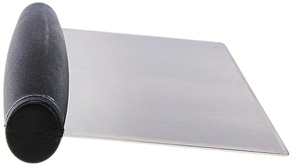 Amazon Basics Multi-Purpose Bench Scraper, Stainless Steel Dough Cutter with Measurement Marks, Dishwasher Safe, Non-slip Contoured Grip, 6", Black, Silver