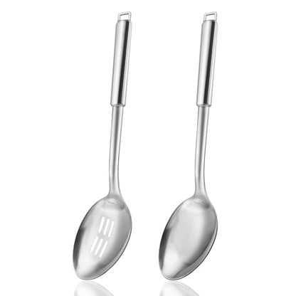 18/0 Stainless Steel Cooking Spoons Set, Serving Spoon & Slotted Spoon, Kitchen Cooking Utensils Set, Housewarming Daily Use Commercial, Pack of 2 - size: Cooking Spoons - 2PCs