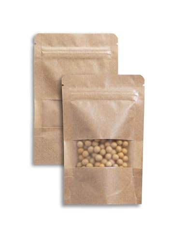 24/7 Bags- 400 Pack, Kraft Paper Stand Up Pouch Bag- 3.5" x 5.5", Resealable Zip-Lock with Front Window, Zero BPA, Easy Tear Notch, Self Stand Up, Food Grade Interior Coating - size: 3.5"x5.5"-400 Count