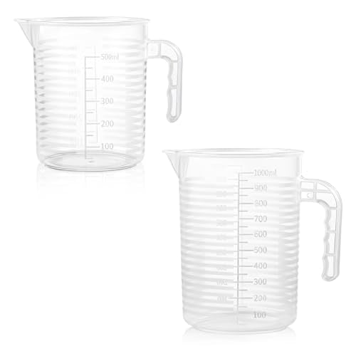 2 Pack Measuring Cup Set, 500ml and 1000ml | Plastic Liquid Measuring Cups- Baking, Cooking, Mixing Cups, Microwave and Dishwasher Safe Essential Kitchen Tools