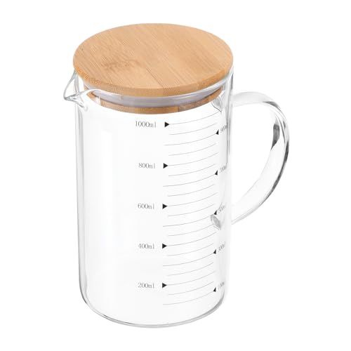 PATIKIL 1000ml Glass Measuring Cup, 3.3 Borosilicate Glass Graduated Black Printed Scale Liquid Measure Cups Beaker with Wood Lid and V-Shaped Spout for Kitchen - color: Black, size: 1000ml