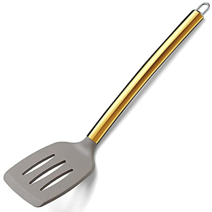 Berglander Non-stick Silicone Slotted Turner with Titanium Gold Plated Handle for Cooking, Dishwasher Safe, Easy to Clean - style: e. Slotted Turner