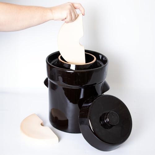 Lehman's European Style Fermentation Crock Set with Wooden Stomper and Fitted Weights, Set to Preserve Sauerkraut Pickles Kimchi and More - size: 2.6 Gallon