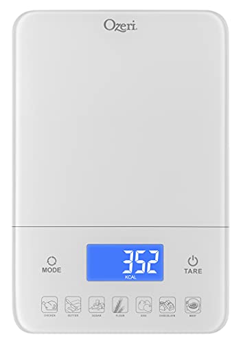 Ozeri Touch III Digital Kitchen Scale with Calorie Counter, 22 lbs (10 kg), White - color: White
