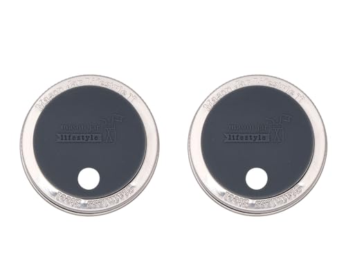 Charcoal Gray Silicone Straw Hole Tumbler and Fermentation Lids with Stainless Steel Bands by Mason Jar Lifestyle (2 Pack, Regular Mouth) - color: Charcoal Gray, size: Regular Mouth