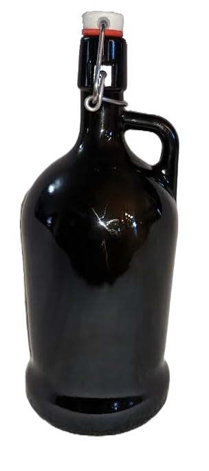 FLIP TOP GROWLER 1 Liter Round European SIPHON VC Pressure Bottle Dark Olive Brown with Lightning Seal