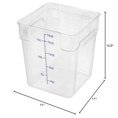 Restaurantware-Met Lux 18 Quart Brine Bucket, 1 Square Marinating Container - With Volume Markers, Built-In Handle, Clear And Blue Plastic Dough Rising Bucket, Freezer-Safe, Lid Sold Separately - size: 18 Quarts, style: 1 Count
