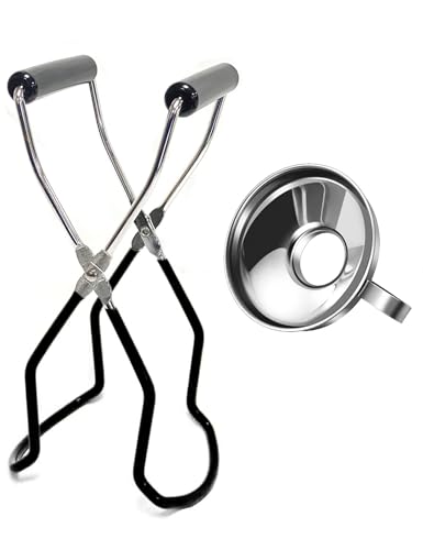 2 Pieces Stainless Steel Canning Jar Lifter Tongs and Canning Funnel with Safe and Secure Grip for Wide Mouth and Regular Jars, Easy to Clean and Dishwasher Safe (Black) - color: Black