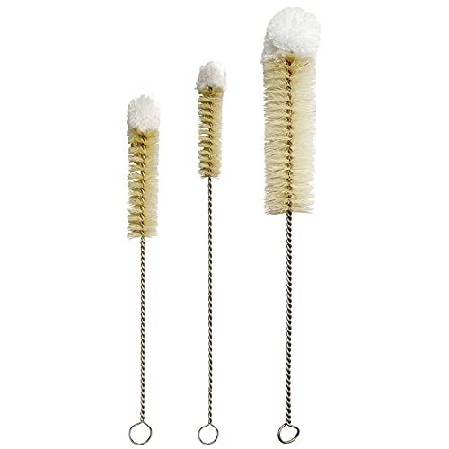 NewFerU Stainless Steel Soda Bottle Cleaning Brush Set in Natural Boar Bristle Wool Tip Long Handle, Flexible Bendable Thick Wire Cleaner for Narrow Neck Water Baby Bottles Straw Pipe Tube Flask (3) - color: 3