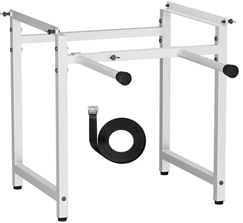 Mondazie Adjustable Metal Bee Hive Stand with Detachable Beehive Frame Holder for 8 & 10 Frame, 12 to 19 Inches Width Flow Hives Stand with 120-Inches Strap, Flowhive Stands Base for Beekeeping, White - color: White - With Frame Holder