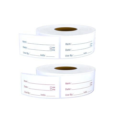Removable Food Labels 2 Rolls 1000 Pcs Waterproof Oil-Resistant Write-On Date Stickers with Bonus Pen Freezer Refrigerator Food Container Labels for Meal Prep & Organization