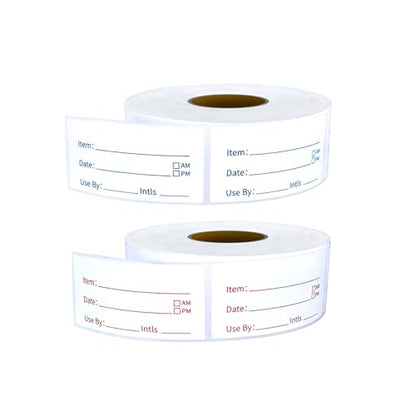 Removable Food Labels 2 Rolls 1000 Pcs Waterproof Oil-Resistant Write-On Date Stickers with Bonus Pen Freezer Refrigerator Food Container Labels for Meal Prep & Organization