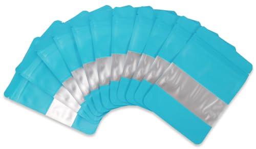 50 Pcs 6.3x9.4 Inch Blue Resealable Matte Metallic Stand Up Bags with Clear Window - Ideal for Food Storage and Small Business Packaging - color: Blue, size: 6.3*9.4 Inch