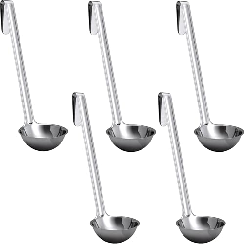 Super Sturdy, Ergonomic 2 Oz. Soup Ladle 5 Pk. Stainless Steel Ladles with Long Handles. Best Kitchen Accessories for Stirring, Portioning and Serving Soups, Chili and Stew in Restaurants and at Home - size: 2oz-5pk