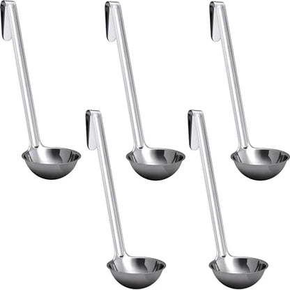 Super Sturdy, Ergonomic 2 Oz. Soup Ladle 5 Pk. Stainless Steel Ladles with Long Handles. Best Kitchen Accessories for Stirring, Portioning and Serving Soups, Chili and Stew in Restaurants and at Home - size: 2oz-5pk