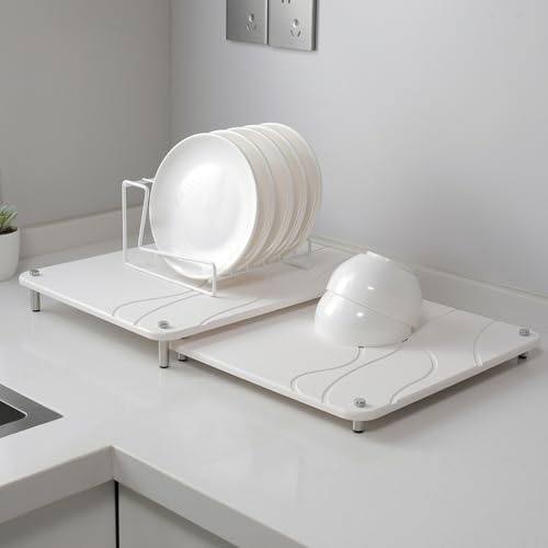 2-Pack Marble Dish Drying Mats for Kitchen Counter, Diatomaceous Earth (Diatomite) Quick-Dry Sink Countertop Pads for Dishes & Utensils, Non-Slip, Easy to Clean,White - color: White
