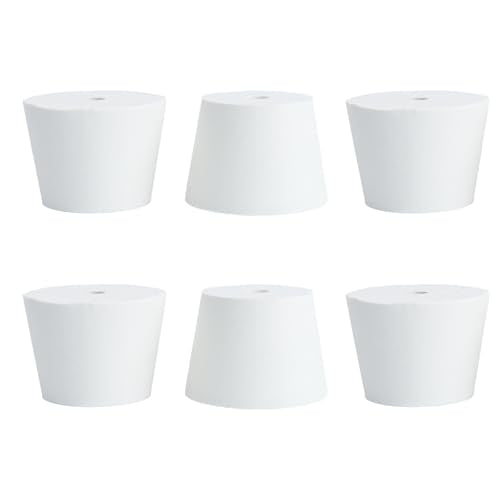 6Pcs Solid Rubber Stopper Bungs with Hole 33mm to 41mm Solid Test Tubes Bungs Stopper for Flask, Plug Holes and Test Tube(White) - size: 33-41MM
