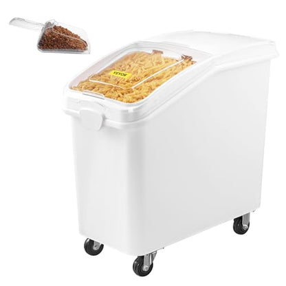 VEVOR 90.2L(27갤런) 식품 보관 용기, 500컵 재료 통, 스쿱 및 슬라이딩 뚜껑 포함, 상업용 식품 용기, 쌀 보관, 개 사료 용기, 밀가루 및 설탕 용기에 이상적, 화이트 - size: 27 Gallon